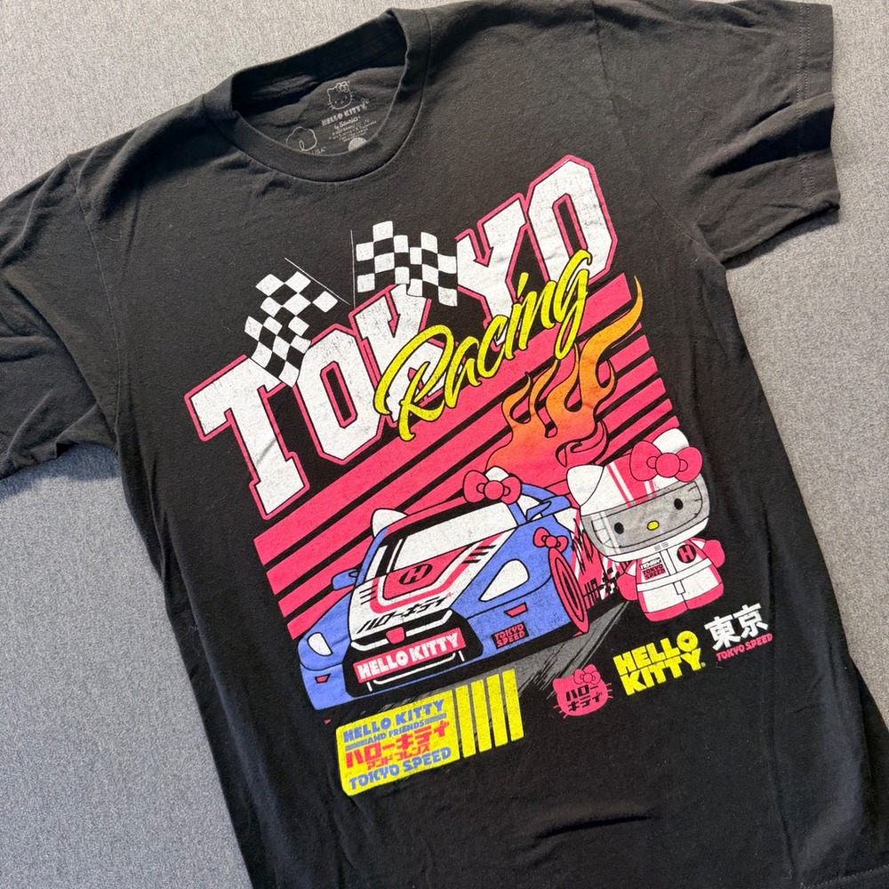 Hello Kitty Tokyo Racing Graphic T-Shirt Black Sanrio Tokyo Speed Small